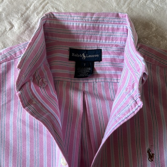 Pink with light blue striped boys Ralph Lauren long sleeve button down - Picture 4 of 6